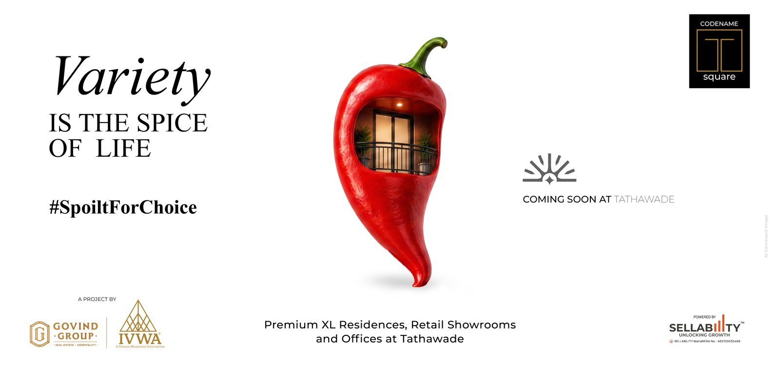 Variety is the spice of life — #SpoiltForChoice. Codename T Square, coming soon at Tathawade, Pune: premium XL residences, retail showrooms and offices