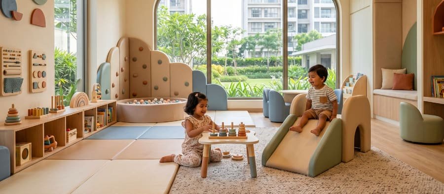 Indoor children's play room at Codename T Square, Tathawade, Pune — indicative amenity render