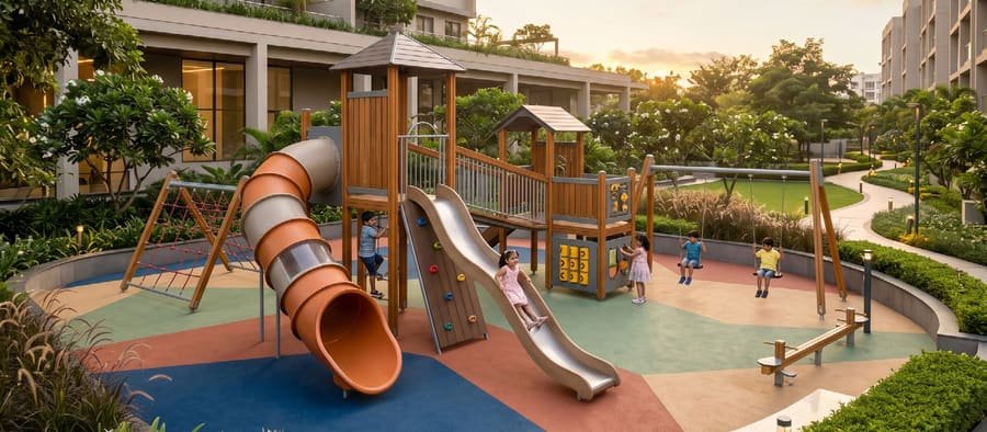 Children's outdoor play area at Codename T Square, Tathawade, Pune — indicative amenity render